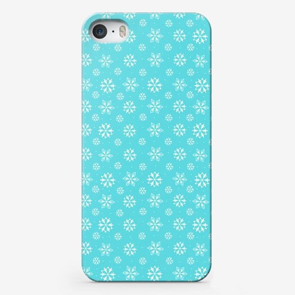 Чехол iPhone «Белые снежинки на голубом фоне.»