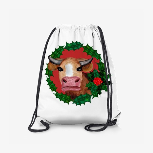 Рюкзак «Новогодняя корова в венке из остролиста»