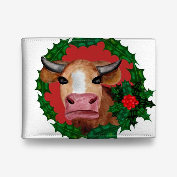 Кошелек «Новогодняя корова в венке из остролиста»