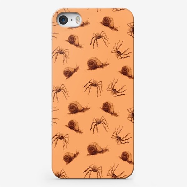 Чехол iPhone «пауки и улитки на бежевом фоне, осенний узор»
