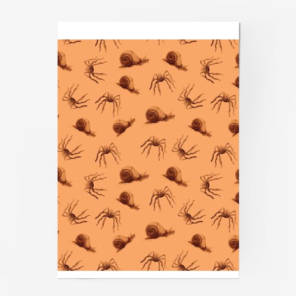 Постер «пауки и улитки на бежевом фоне, осенний узор»