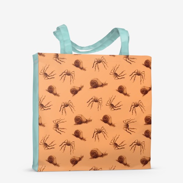 Сумка-шоппер «пауки и улитки на бежевом фоне, осенний узор»