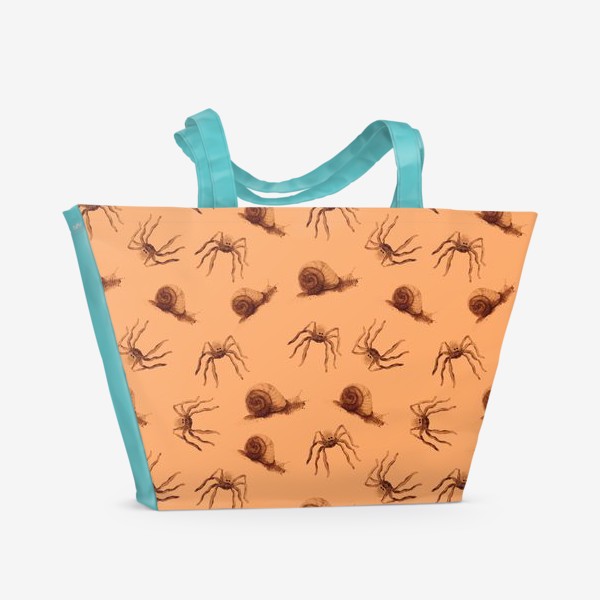 Пляжная сумка «пауки и улитки на бежевом фоне, осенний узор»