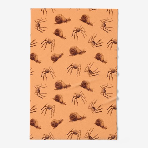 Полотенце «пауки и улитки на бежевом фоне, осенний узор»