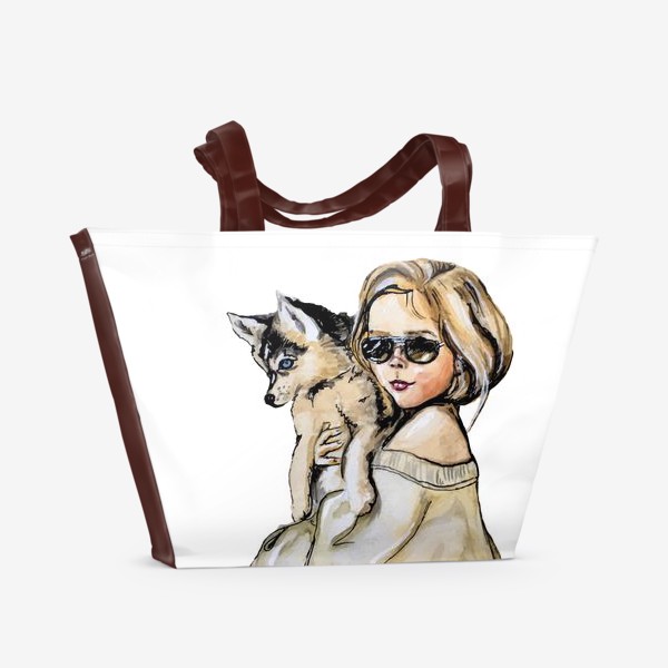 Пляжная сумка «Девочка девушка с собачкой хаски »