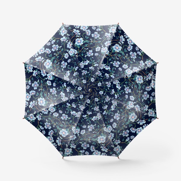 Зонт «Паттерн. Голубые цветочки на темном фоне. »