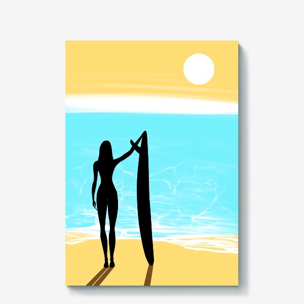 Холст &laquo;Девушка с доской для сёрфинга на пляже&raquo;