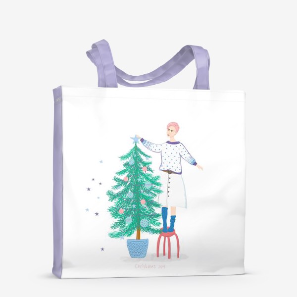 Сумка-шоппер «Девушка украшает новогоднюю елку»