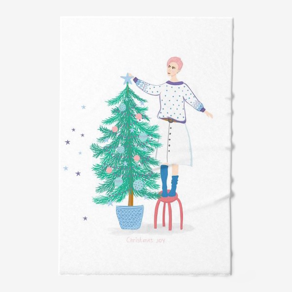 Полотенце «Девушка украшает новогоднюю елку»