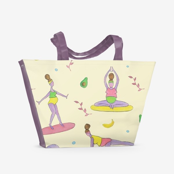 Пляжная сумка «Йога для беременных. Беременяшки. Полезный фитнес. Авокадо и банан»
