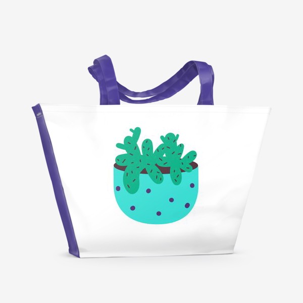Пляжная сумка «Милый кактус в голубом горшке в горошек»