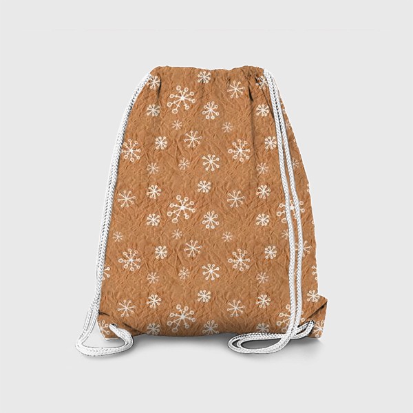 Рюкзак «Белые снежинки нарисованные на крафт-бумаге - бесшовный паттерн»