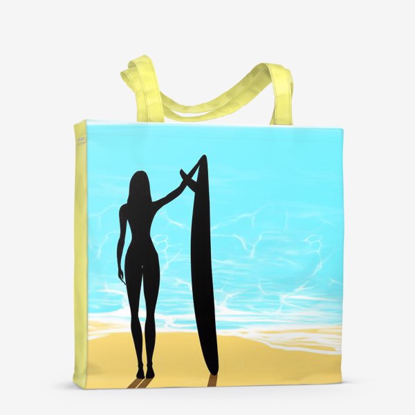 Сумка-шоппер &laquo;Девушка с доской для сёрфинга на пляже&raquo;