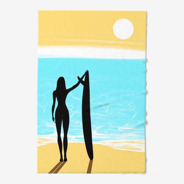 Полотенце &laquo;Девушка с доской для сёрфинга на пляже&raquo;