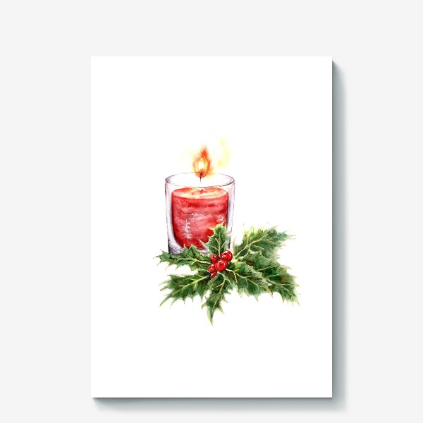 Холст «Уютное Рождество свеча и остролист»