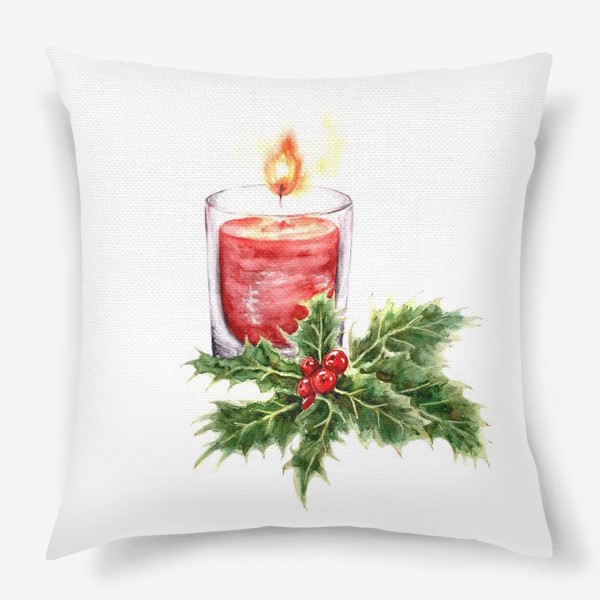 Подушка «Уютное Рождество свеча и остролист»