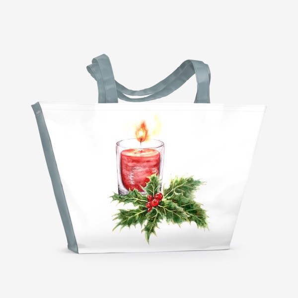 Пляжная сумка &laquo;Уютное Рождество свеча и остролист&raquo;