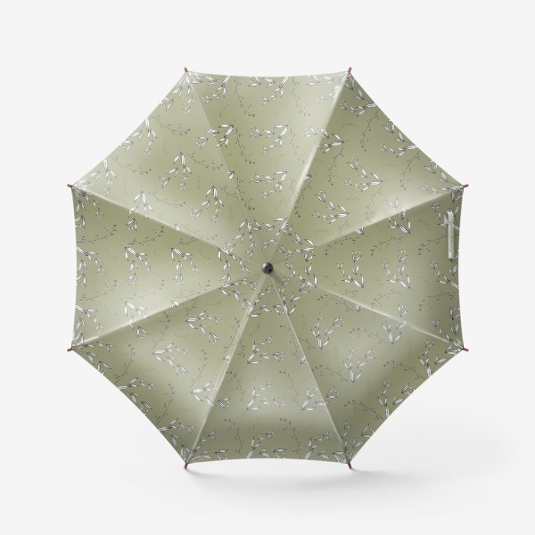 Зонт «Скетч травы осень паттерн веточки на зеленом оливковом »