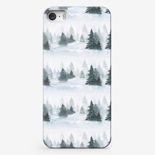 Чехол iPhone &laquo;Зима в лесу, новогодний акварельный паттерн&raquo;