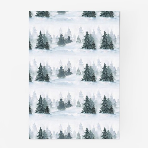 Постер «Зима в лесу, новогодний акварельный паттерн»