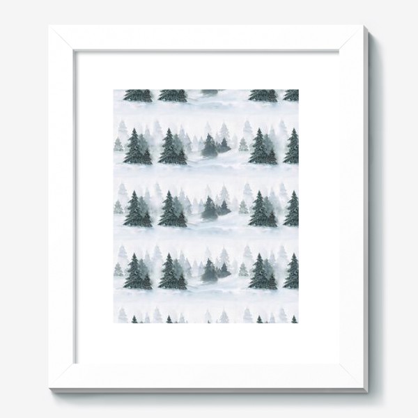 Картина «Зима в лесу, новогодний акварельный паттерн»