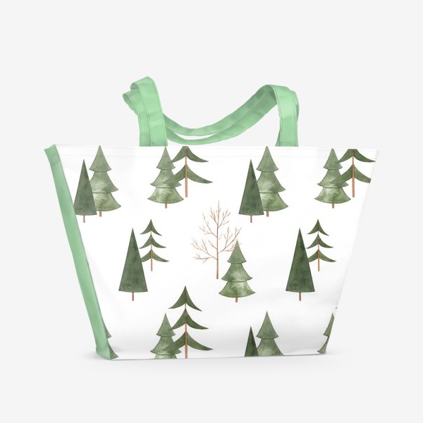 Пляжная сумка «Зимний лес. Абстрактный акварельный паттерн»