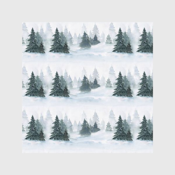 Шторы «Зима в лесу, новогодний акварельный паттерн»