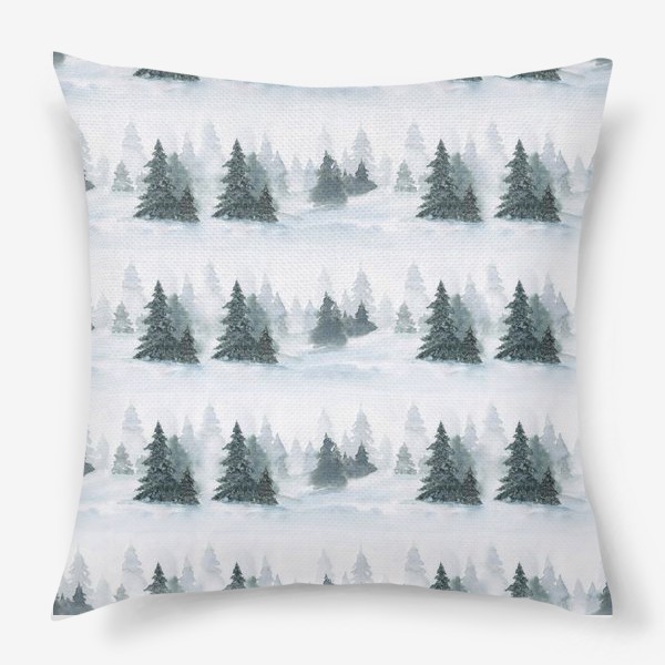 Подушка «Зима в лесу, новогодний акварельный паттерн»