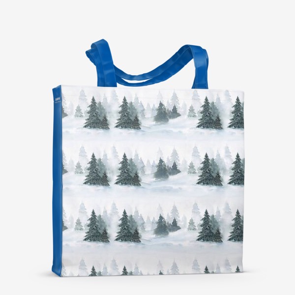 Сумка-шоппер «Зима в лесу, новогодний акварельный паттерн»