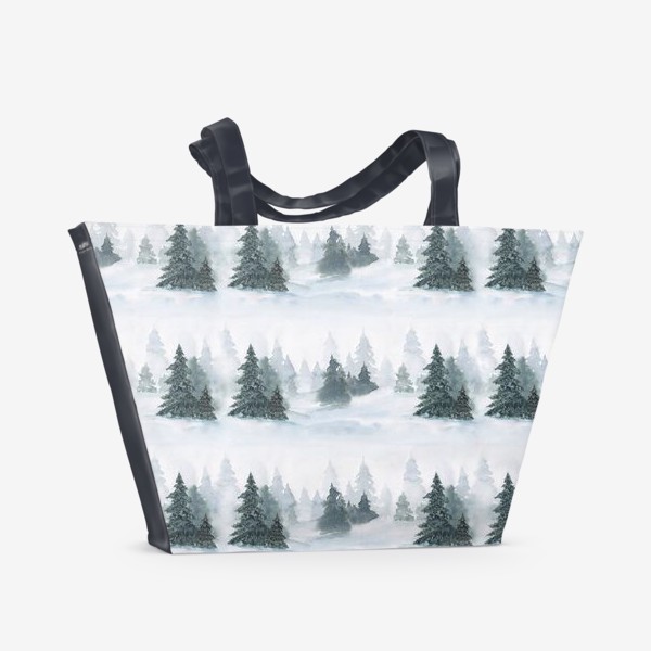 Пляжная сумка «Зима в лесу, новогодний акварельный паттерн»