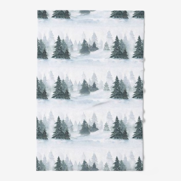 Полотенце «Зима в лесу, новогодний акварельный паттерн»