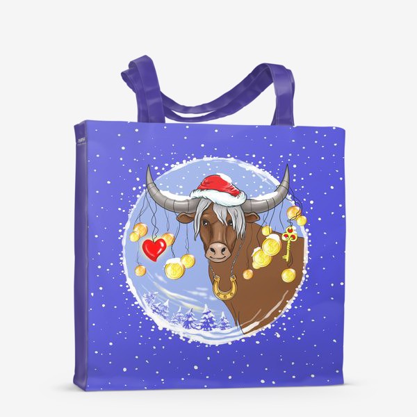 Сумка-шоппер «Новогодний бык с подарками»