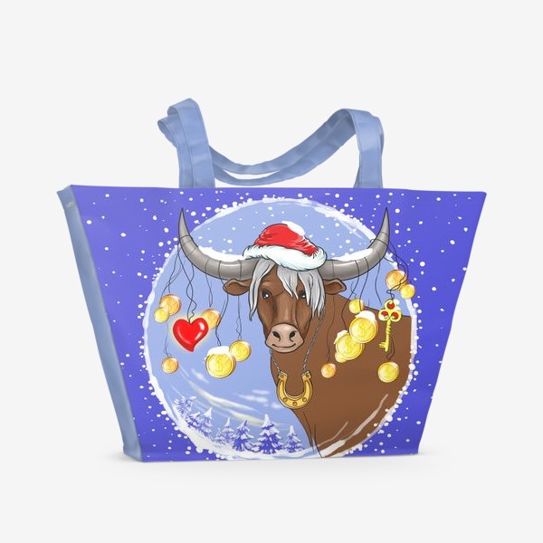 Пляжная сумка «Новогодний бык с подарками»