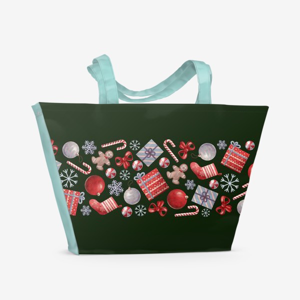 Пляжная сумка «новогодний принт на зеленом фоне»