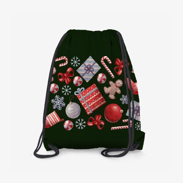 Рюкзак «новогодний принт на зеленом фоне»