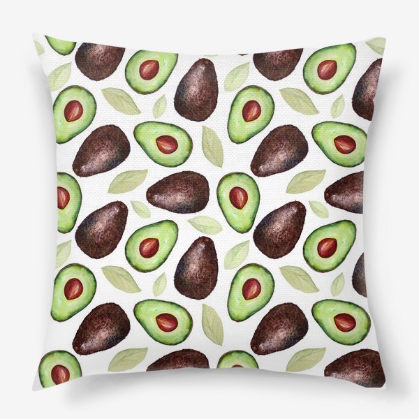 Подушка «Паттерн с Акварельными авокадо и листиками»