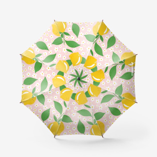 Зонт «Лимоны на нежном розовом фоне с цветами»