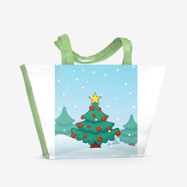 Пляжная сумка «пейзаж с новогодней елочкой»