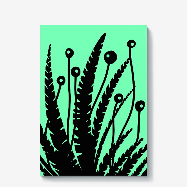 Холст &laquo;Тропические растения, черные кусты на зеленом&raquo;