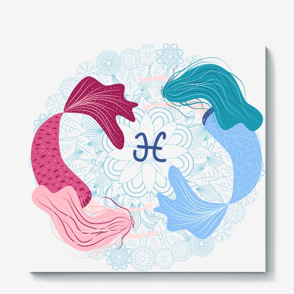 Холст «Знак зодиака Рыбы и цветочная мандала»