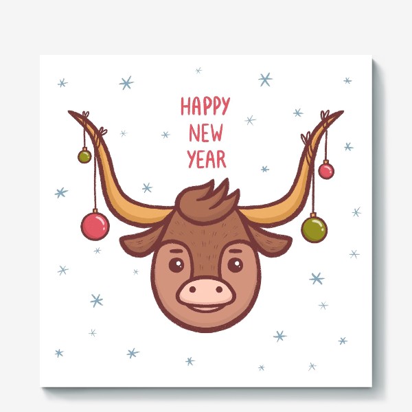 Холст «Милый бык. Новый год 2021»