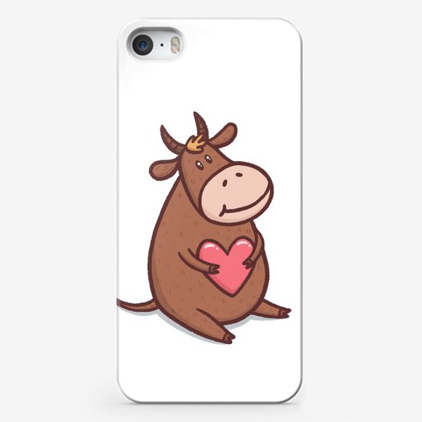 Чехол iPhone «Милый бык с сердечком на белом фоне»