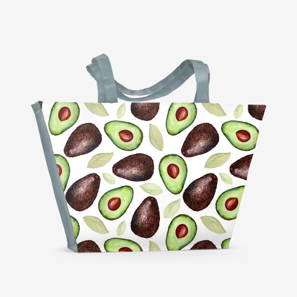 Пляжная сумка &laquo;Паттерн с Акварельными авокадо и листиками&raquo;