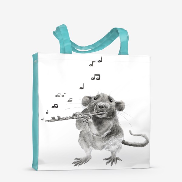 Сумка-шоппер «грызун крысенок играет музыку»