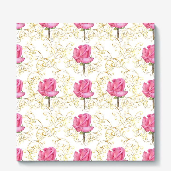 Холст «Pink rose seamless pattern.»