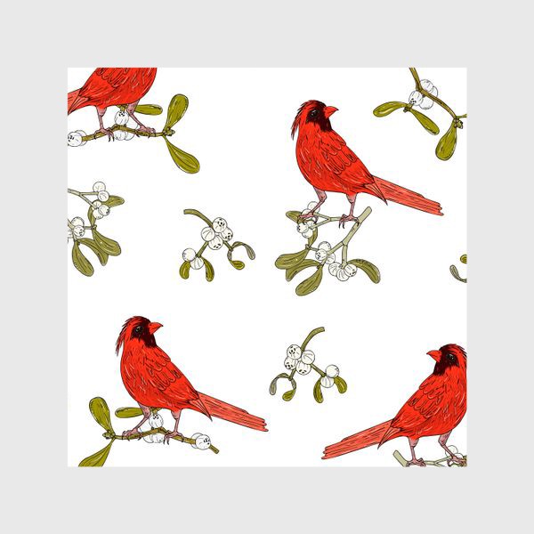 Шторы «омела и красная птица»