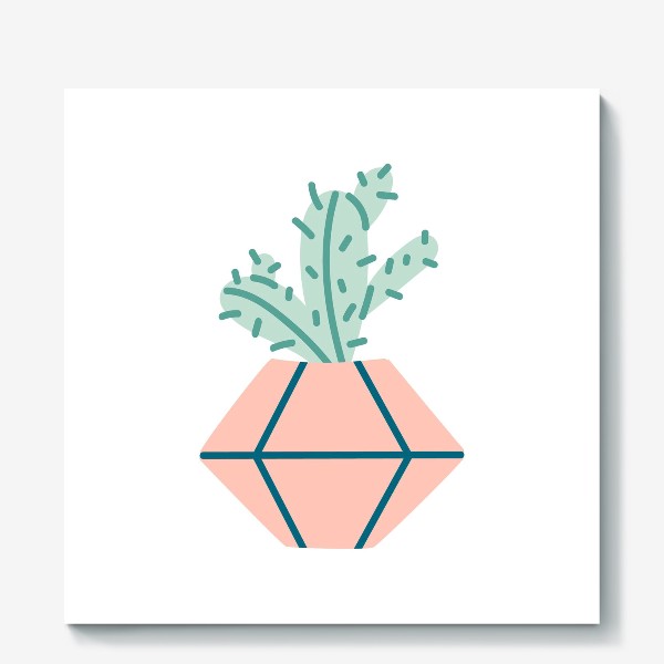 Холст «Милый кактус в розовом горшке. Симпатичное домашнее растение»