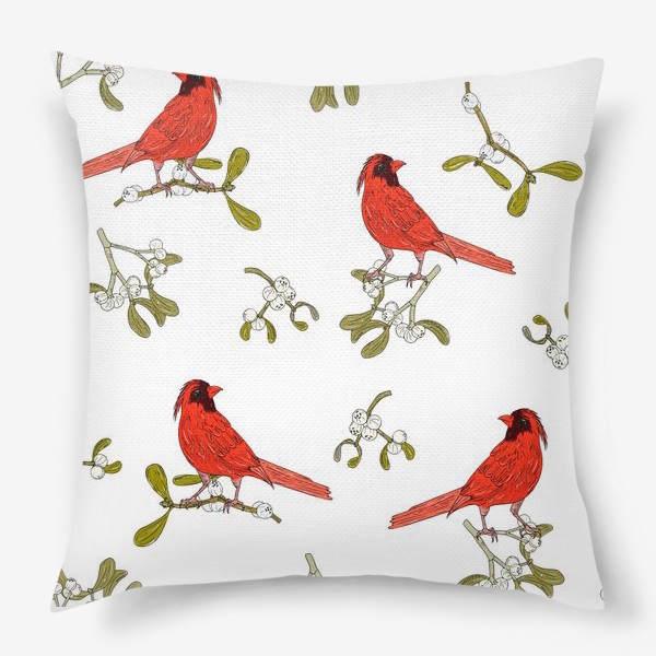 Подушка «омела и красная птица»