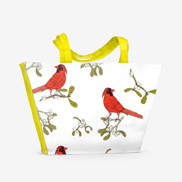 Пляжная сумка «омела и красная птица»