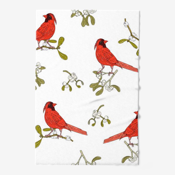 Полотенце «омела и красная птица»
